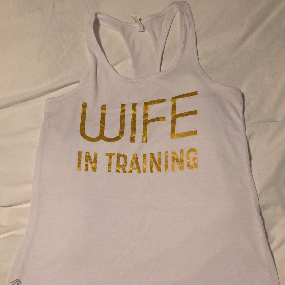 Chic White Tank Top with Gold Lettering